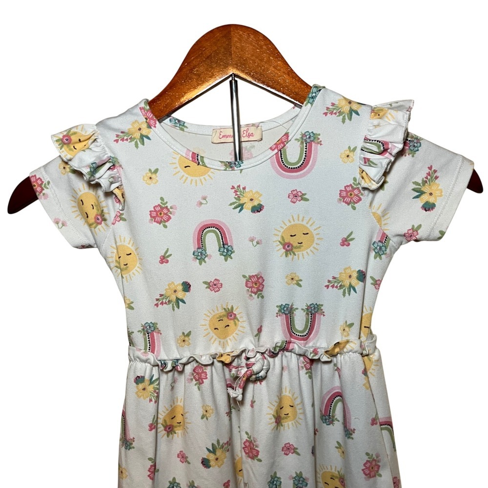 Emma & Elsa Girls Size 4T  Rainbow Sun Floral Ruffle Sleeve Dress - Picture 2 of 6